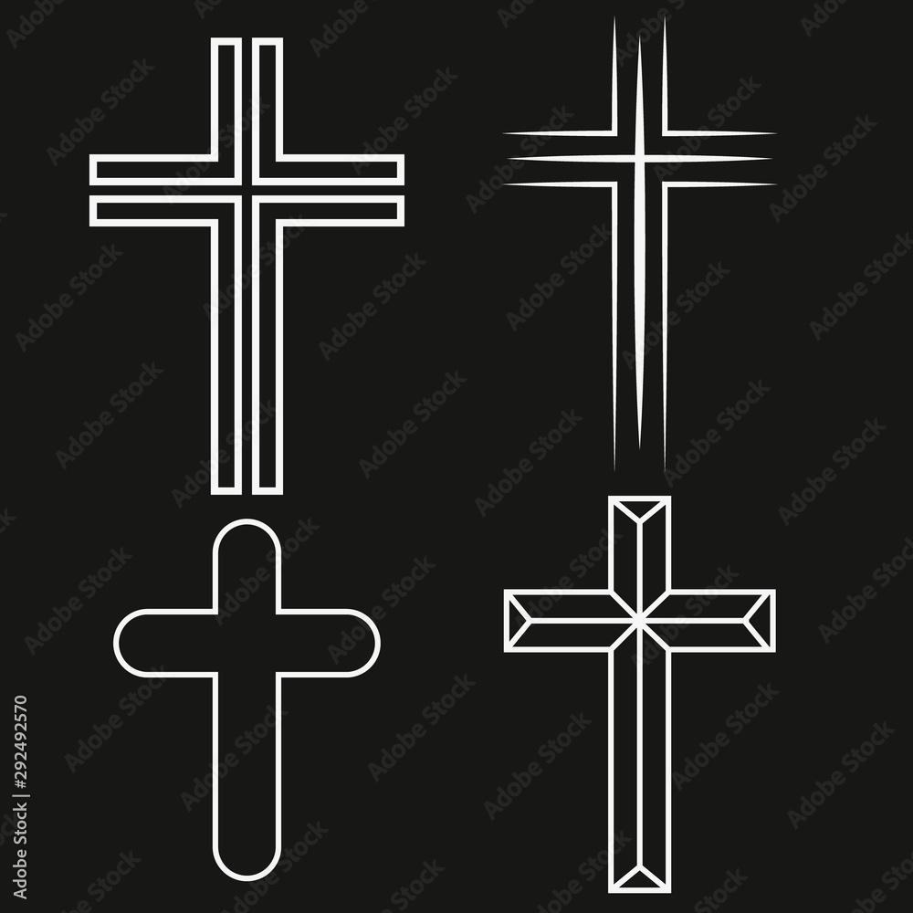 Vector white crosses icon set on black background