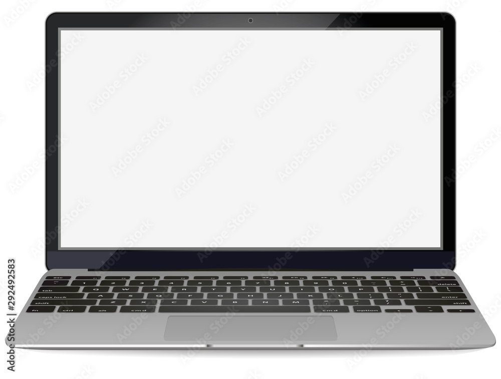 mockup with blank screen - front view.Open laptop with blank screen isolated on background - vector illustration. mockup with blank screen - front view.Open laptop with blank screen isolated on background - vector illustration.