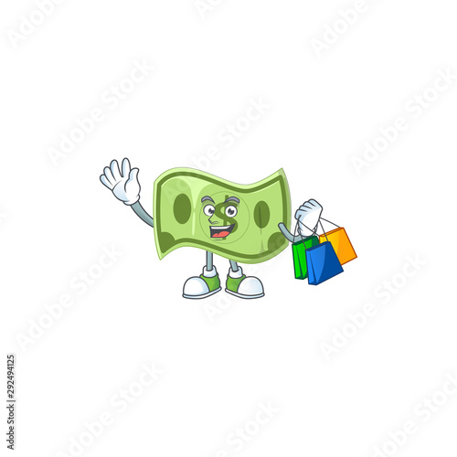 Shopping paper money character on white background