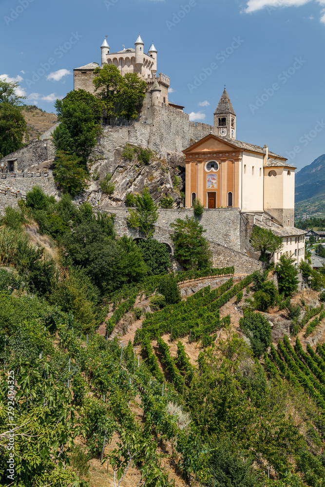 Fototapeta premium Medieval castle of Saint-Pierre in Aosta Valley, Italy