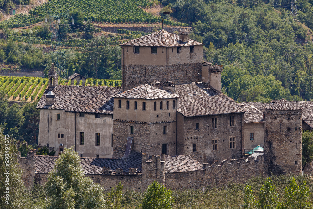 View to medieval Castle Sarriod de La Tour in Aosta Valley, Italy