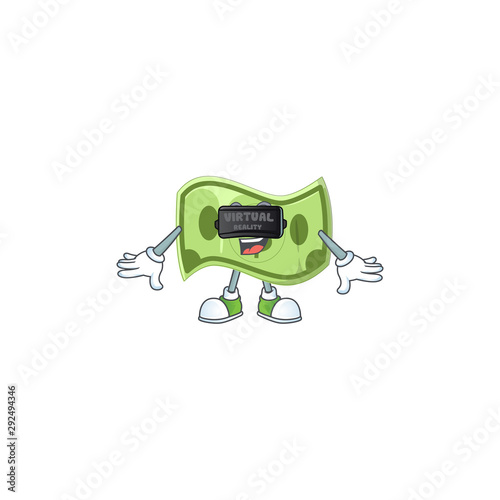 Virtual reality paper money cartoon character mascot style