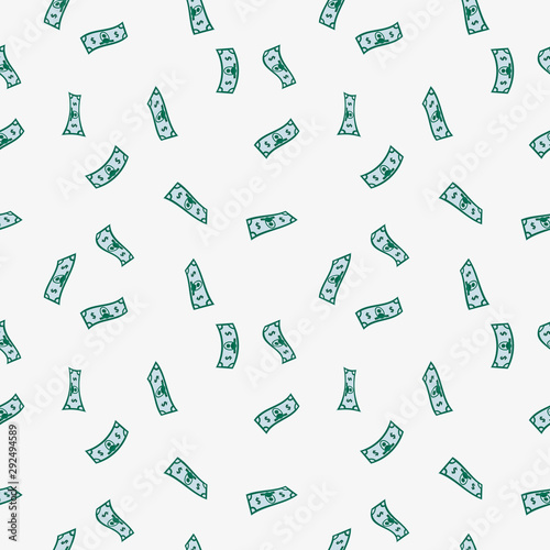 Money rain pattern. Falling hundred dollar banknotes isolated on white background. Illustration for credit, savings, success, charitable concepts.