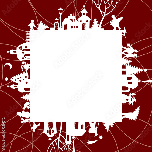 Christmas card with cut silhouette of town