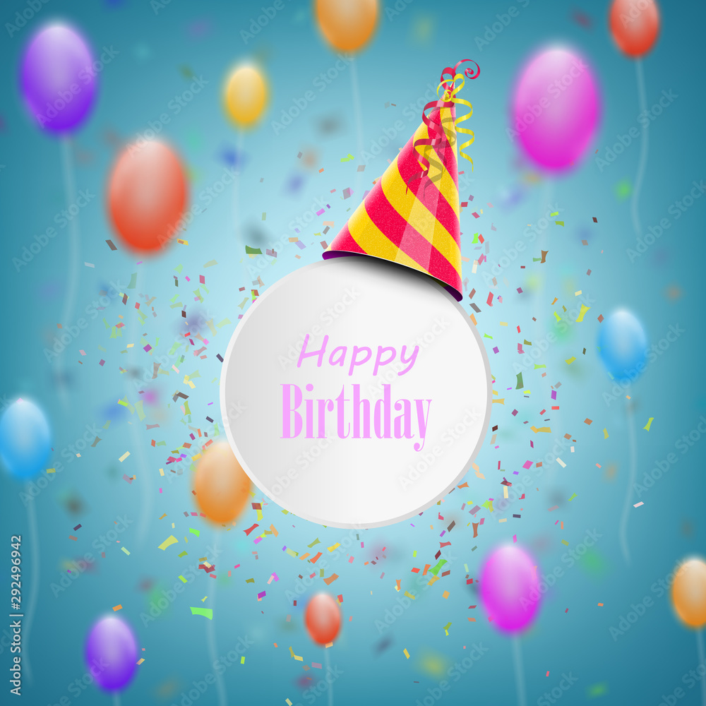 Happy Birthday Composition With Blur Background. Vector Illustration. Stock  Vector | Adobe Stock