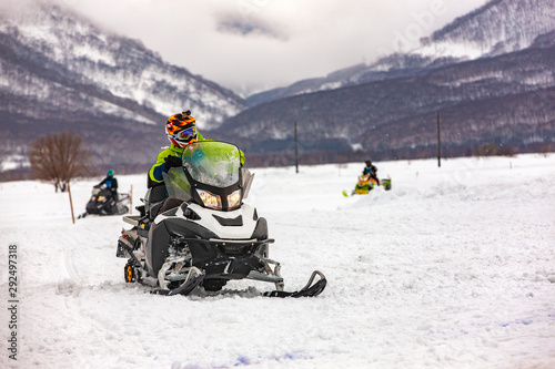 show on the holiday competition snowmobiles in Kamchatka