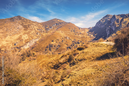 Mountain rocky landscape on a sunny day. The Cantabrian Mountains. Picos de Europa national park, Spain
