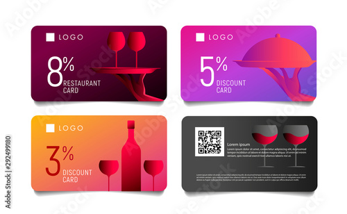 Gift voucher or discount card for premium luxury restaurant with modern gradient graphic of food and wine