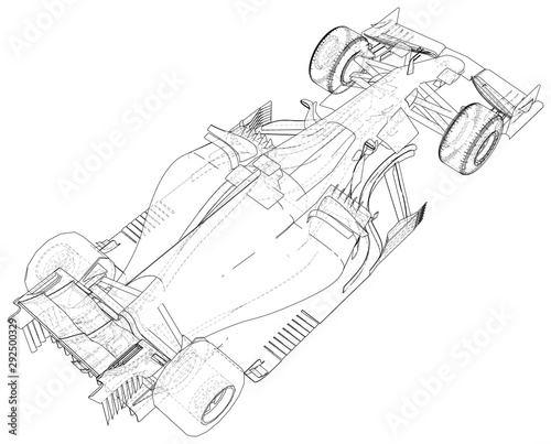Race car. Wire-frame. EPS10 format. Vector created of 3d