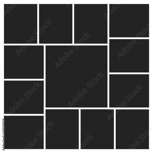 Templates collage thirteen frames photos parts, picture or illustration. Vector poster frame mockup isolated on white background.
