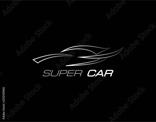 Simple and Luxury Car Logo. Designed With Modern Concept in Monoline Style with Silver Color Isolated on Black Background. Vector Illustration. Suitable for Car Shop, Service Company Logo.