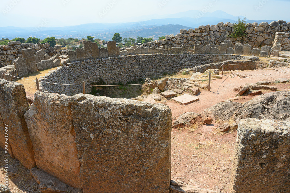 Ausgrabungen im Königspalast von Mykene, Peleponnes, Griechenland