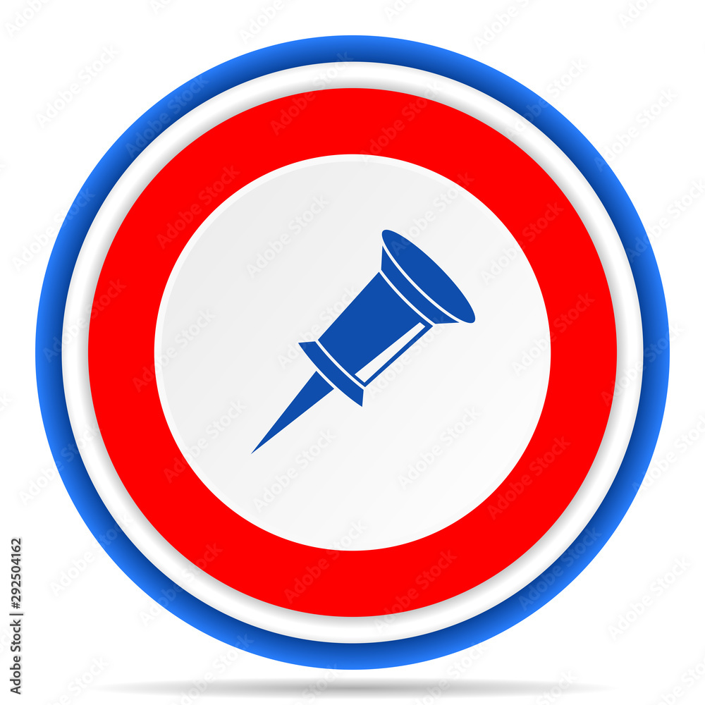 Pin round icon, red, blue and white french design illustration for web, internet and mobile applications Pin round icon, red, blue and white french design illustration for web, internet and mobile applications