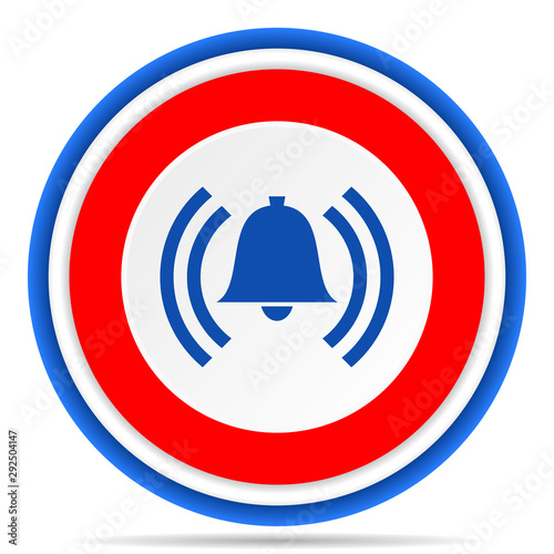 Alarm round icon, red, blue and white french design illustration for web, internet and mobile applications
