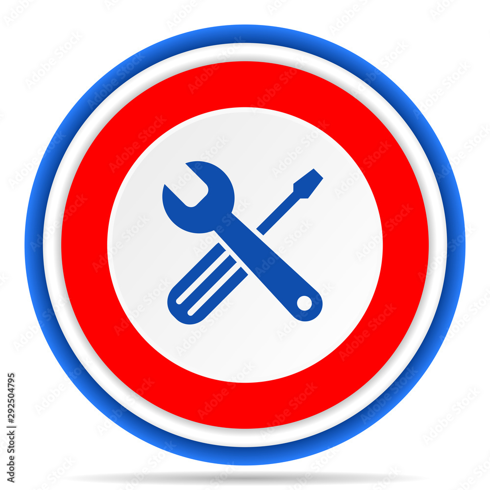 Tools round icon, red, blue and white french design illustration for web, internet and mobile applications Tools round icon, red, blue and white french design illustration for web, internet and mobile applications