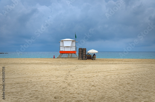 Barcelona beach on a rainy day