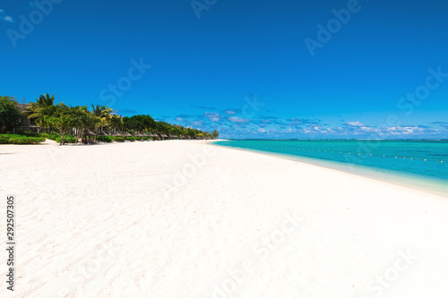 Tropical scenery - beautiful beach with ocean and blue sky of Mauritius, Le Morne