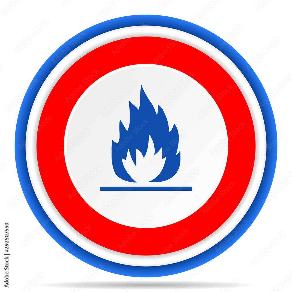 Flame round icon, red, blue and white french design illustration for web, internet and mobile applications Flame round icon, red, blue and white french design illustration for web, internet and mobile applications