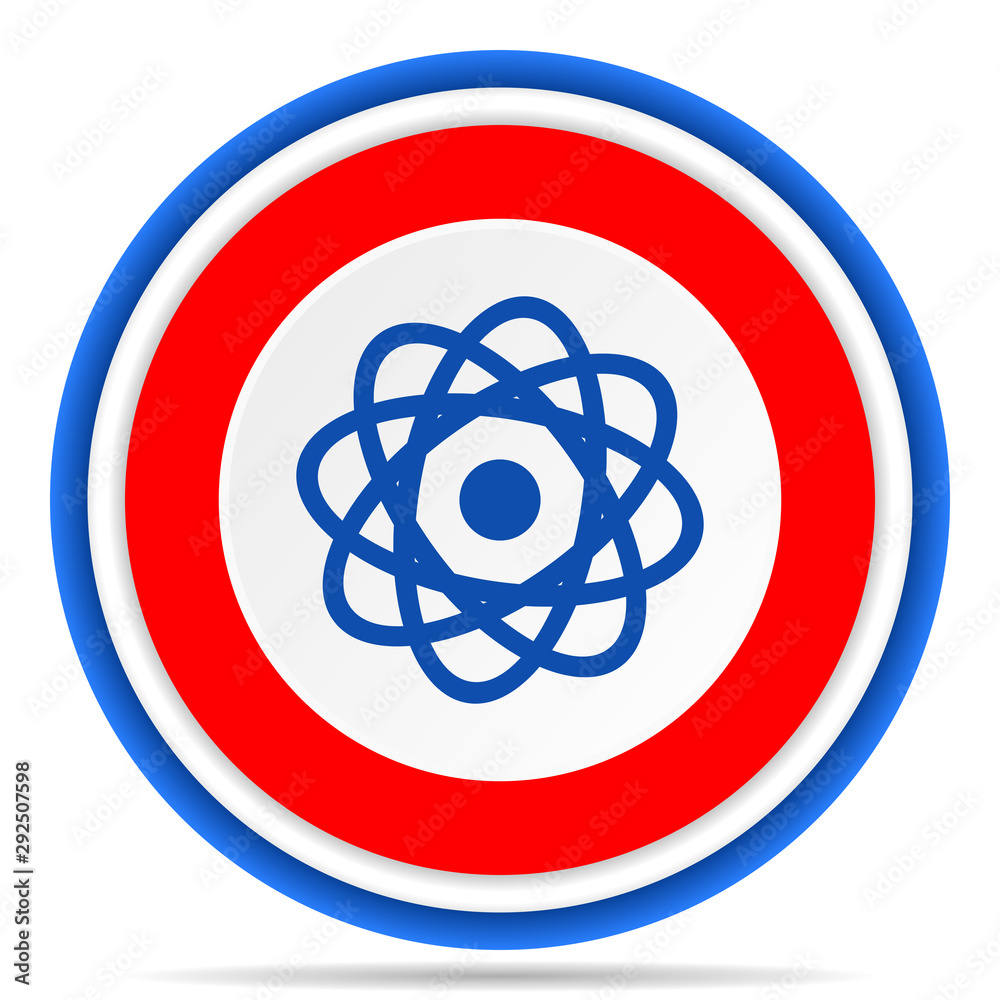 Atom round icon, red, blue and white french design illustration for web, internet and mobile applications Atom round icon, red, blue and white french design illustration for web, internet and mobile applications