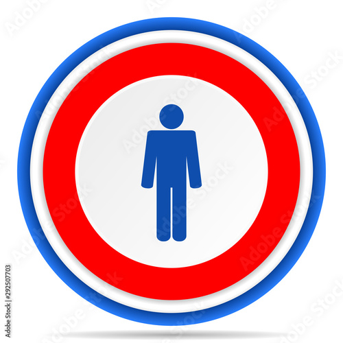 Male round icon, red, blue and white french design illustration for web, internet and mobile applications