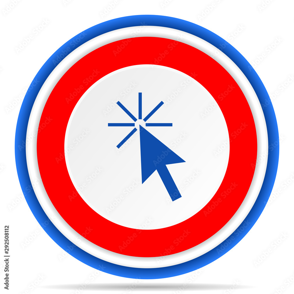 Click here round icon, red, blue and white french design illustration for web, internet and mobile applications Click here round icon, red, blue and white french design illustration for web, internet and mobile applications