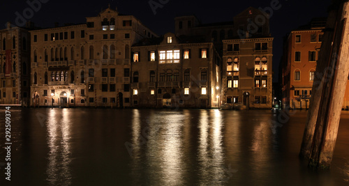 The nighttime beauty of Venice and the lights of the city. Italy.