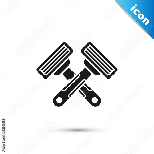 Black Crossed shaving razor icon isolated on white background. Vector Illustration