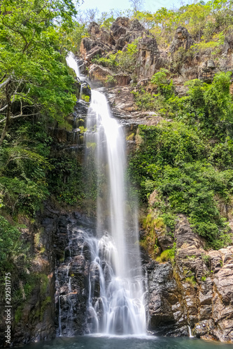 Fototapeta Naklejka Na Ścianę i Meble -  Beautiful Cachoeira Serra Azul with pool in lush brazilian rainforest, cerrado, Bom Jardim, Mato Grosso, Brazil