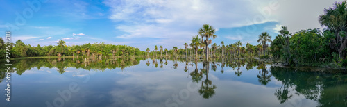 Canvas Print Panorama of beautiful Lagoa das Araras at sunset time, Bom Jardim, Mato Grosso,