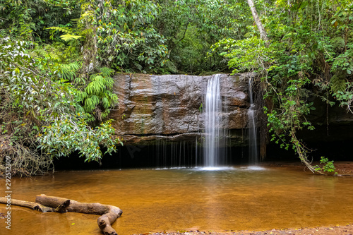 Small waterfall with lush vegetation and pond, Chapada dos Guimarães, Mato Grosso, Brazil, South America