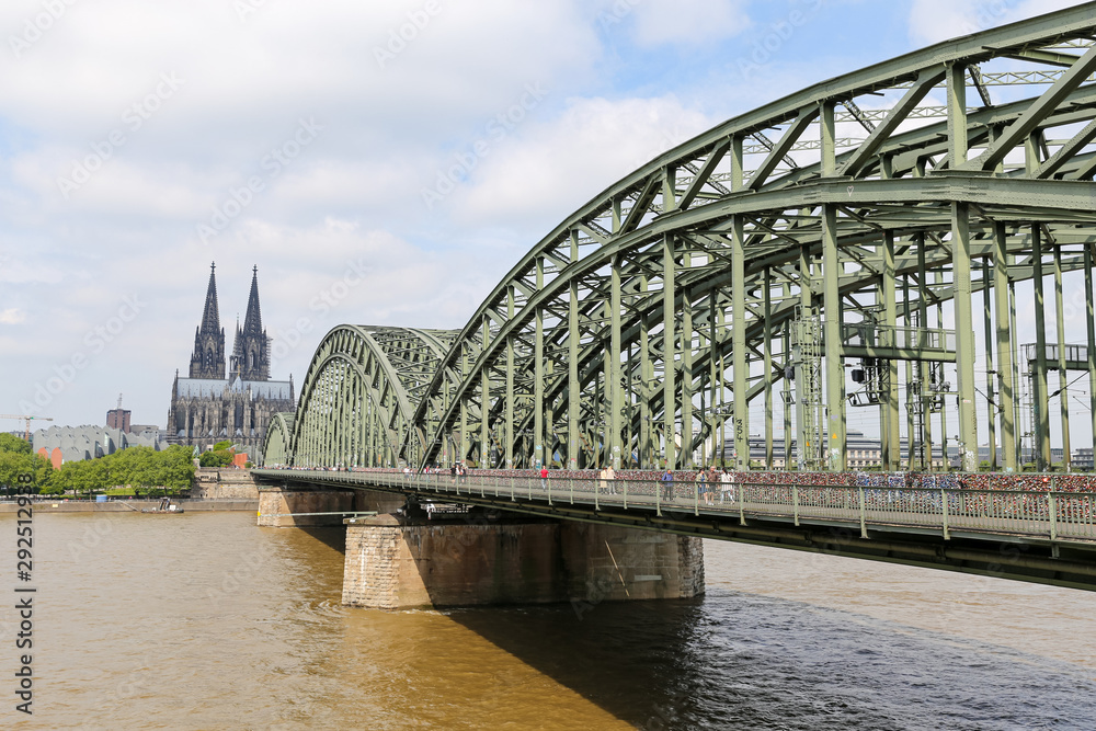 Hohenzollern Bridge and Cologne Cathedral in Cologne, Germany