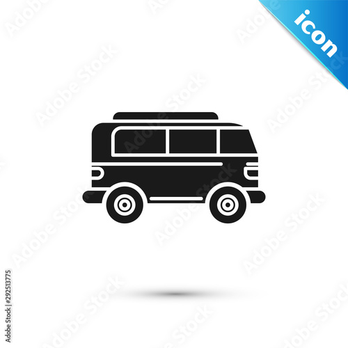 Black Retro minivan icon isolated on white background. Old retro classic traveling van. Vector Illustration