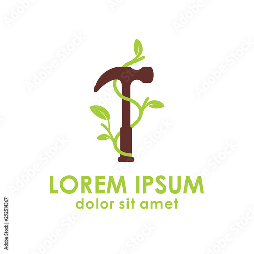 Hammer  green  leaf  hammer  plant. Vector logo template.