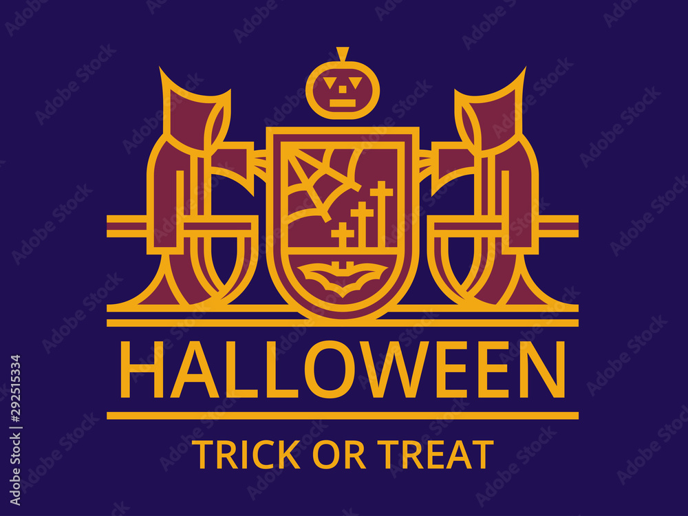 Fototapeta premium Halloween vector design emblem, print art, logo, badge, label, patch line style