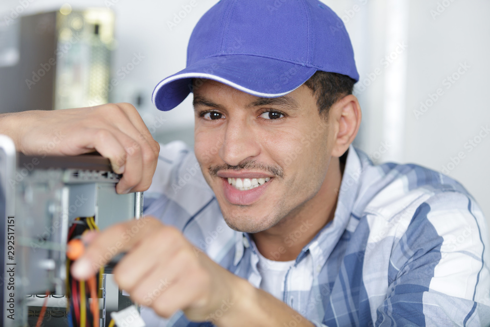 computer repairman specialist repairing computer desktop computer repairman specialist repairing computer desktop