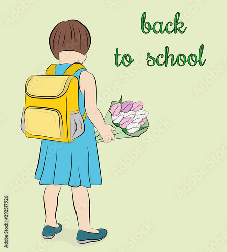 girl with a backpack goes to school. schoolgirl goes to school for the first time. back to school. vector illustration.