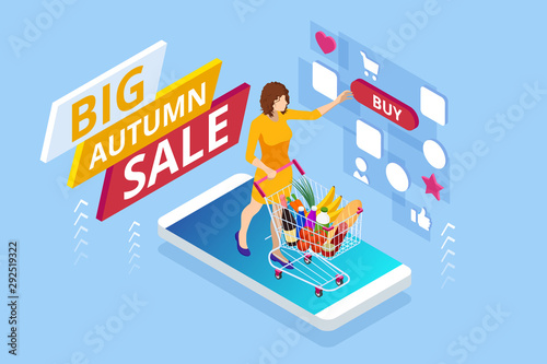 Isometric design templates collection of Autumn Offer Discount Template Elements Banner. Big Autumn Sale. Fall Time Sale Design.