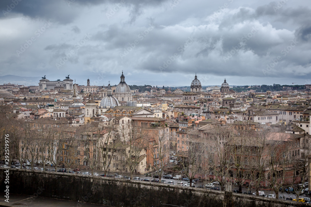 View of winter Rome from the observation deck at the Castle of St. Angel. Rome. Italy View of winter Rome from the observation deck at the Castle of St. Angel. Rome. Italy