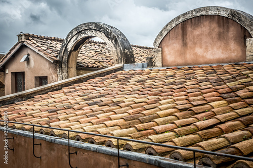 Ancient ceramic tiles on the roof. Rome  Italy