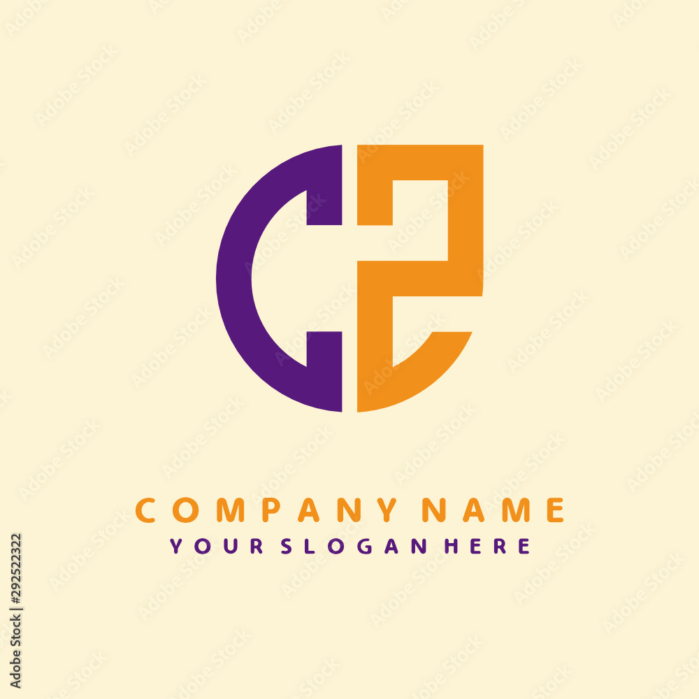 initial letter CZ logo purple, orange. Monogram Vector Logo - obrazy, fototapety, plakaty 