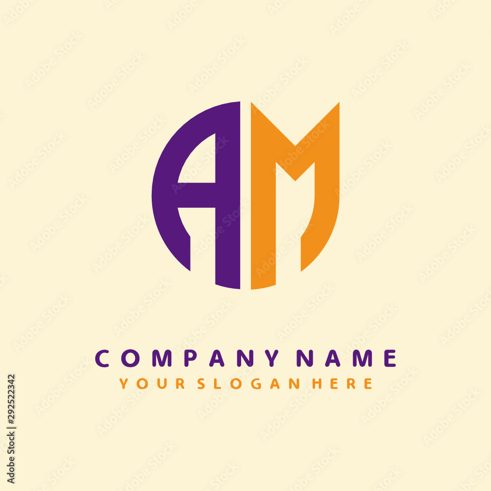 initial letter AM logo purple, orange. Monogram Vector Logo initial letter AM logo purple, orange. Monogram Vector Logo