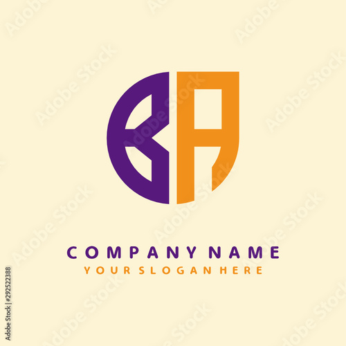 initial letter BA logo purple, orange. Monogram Vector Logo