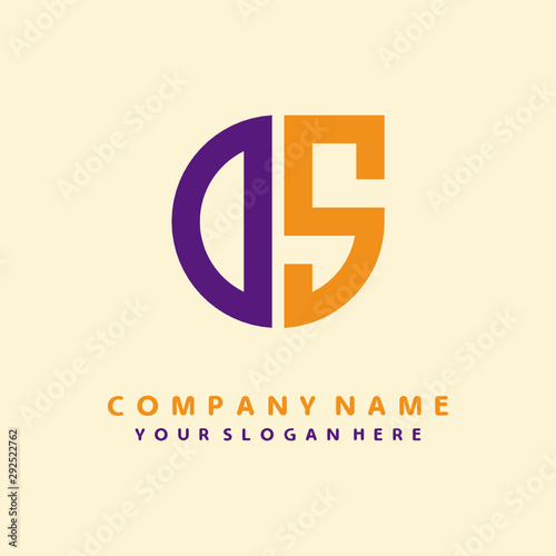 initial letter DS logo purple, orange. Monogram Vector Logo