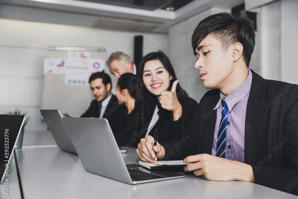 Business man and woman discussing and training in meeting Business man and woman discussing and training in meeting