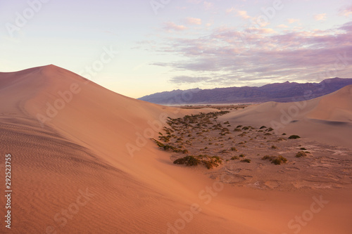 Sand dunes mountain before sunrise morning over soft sky at Death Valley National Park  USA