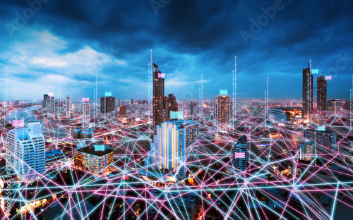 Canvas Print Smart Network and Connection city of Bangkok