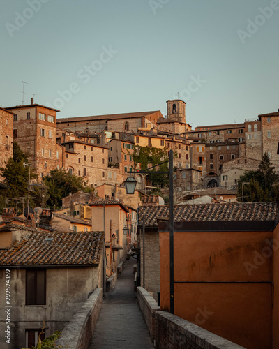 view of old town of Perugia in Italy at sunset