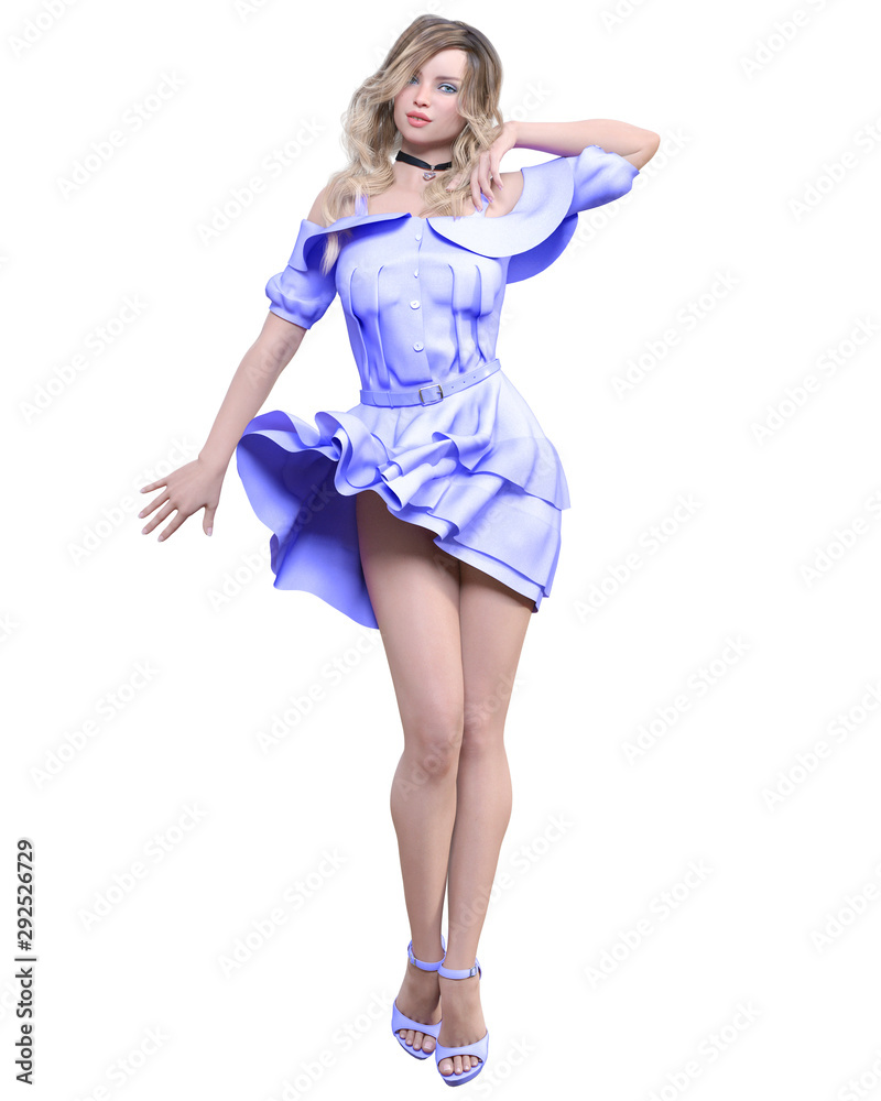 Beautiful blonde woman in light summer waving dress. Beautiful blonde woman in light summer waving dress.