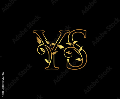 Classy Gold letter Y and S, YS, VINTAGE decorative ornament emblem badge, wedding  logo, classy letter logo icon. photo