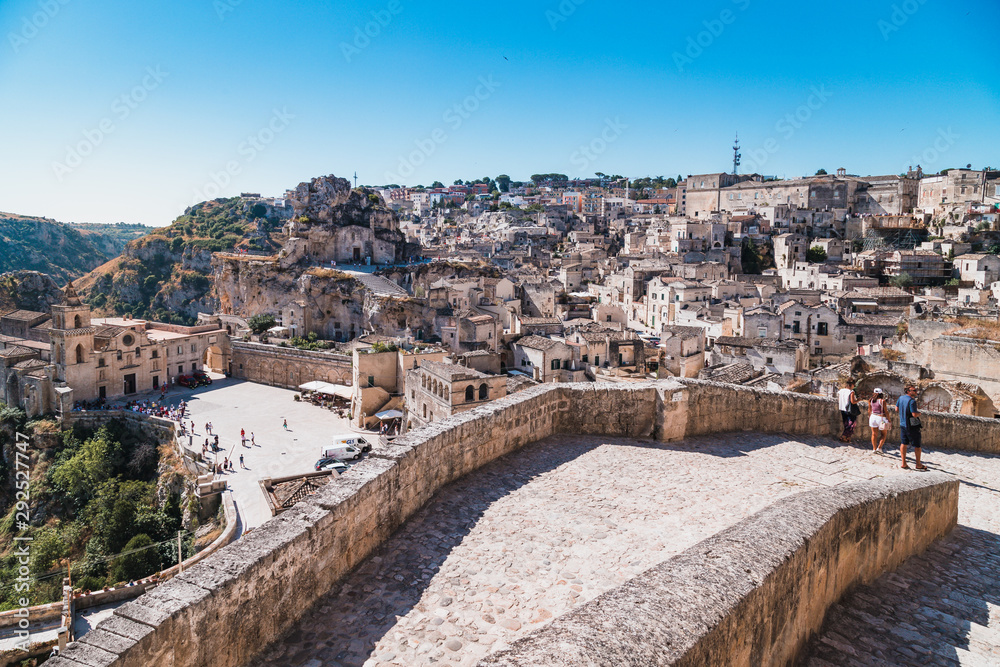 Matera, Italy - August 2019: Historic center of Matera on a sunny August day